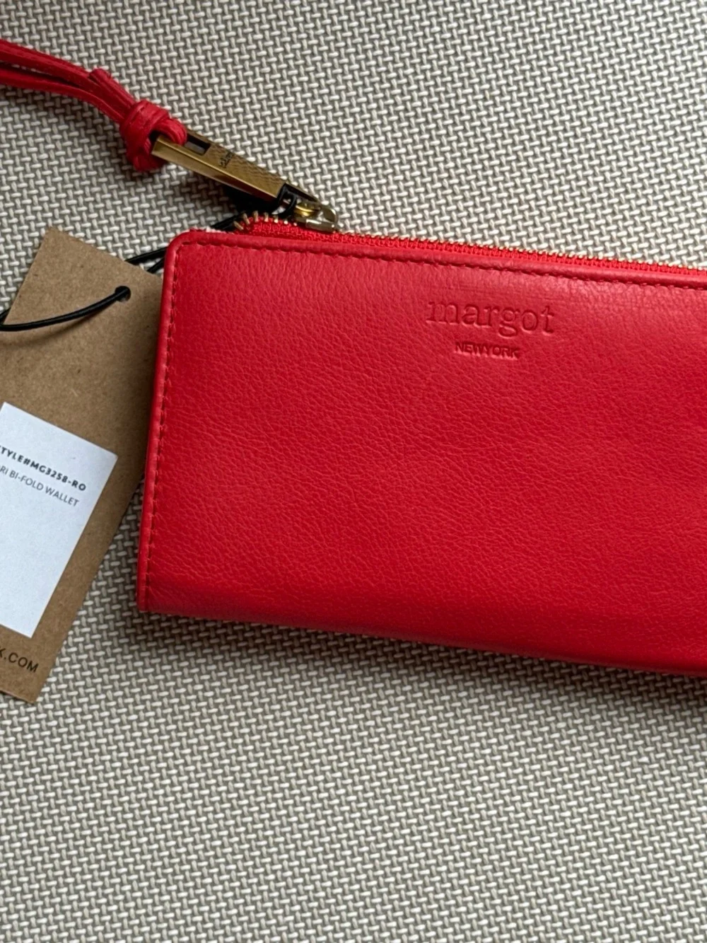 margot Red Leather Zip Wristlet Wallet